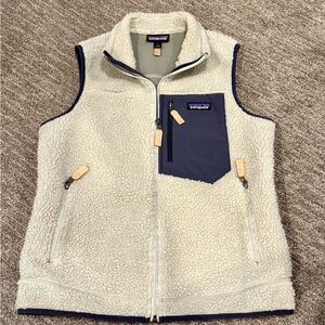 Patagonia Cream and Blue Fleece Vest